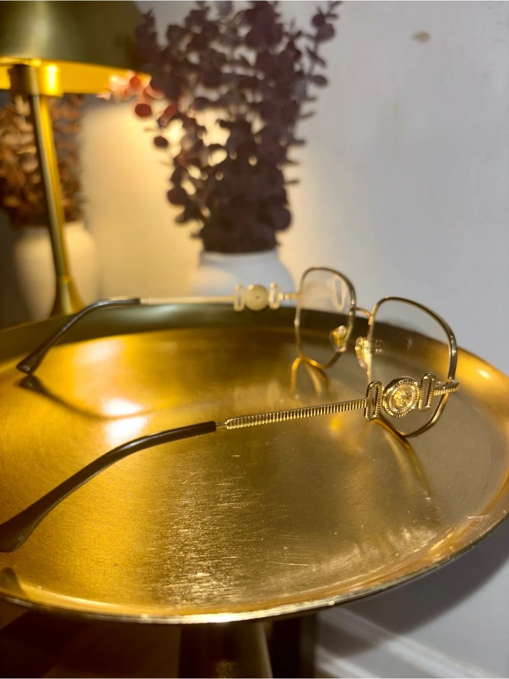 Gold Metal Frame Women's Glasses with Decorative Temples